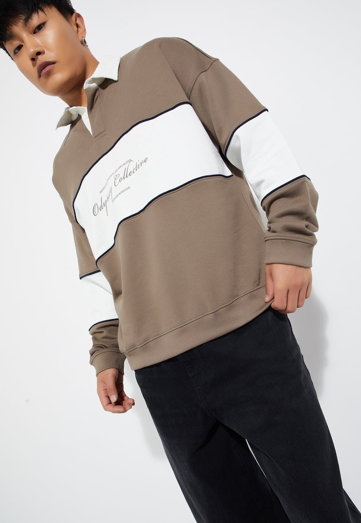 Ayke Men Colourblock Oversized Sweatshirt – Beige – view 5
