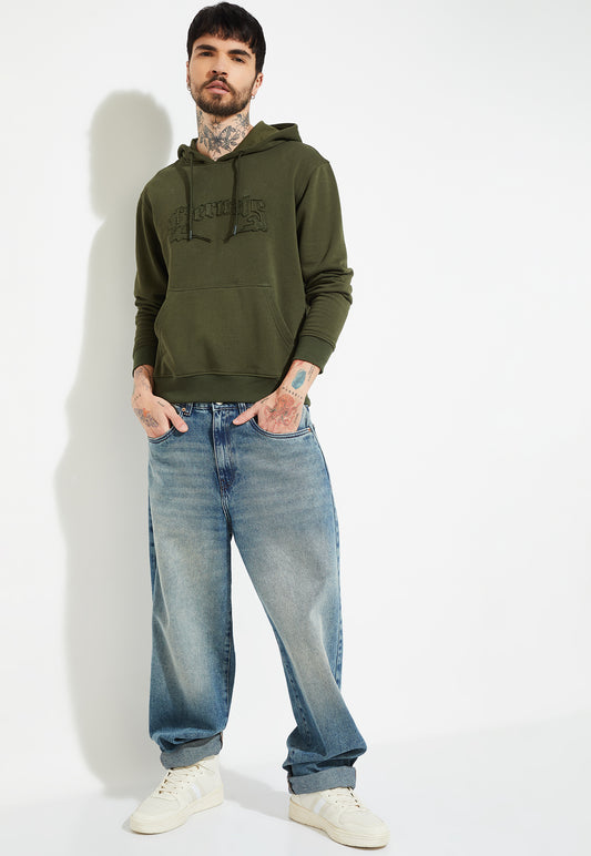 Ayke Men Embroidered Hooded Sweatshirt – Green – view 2