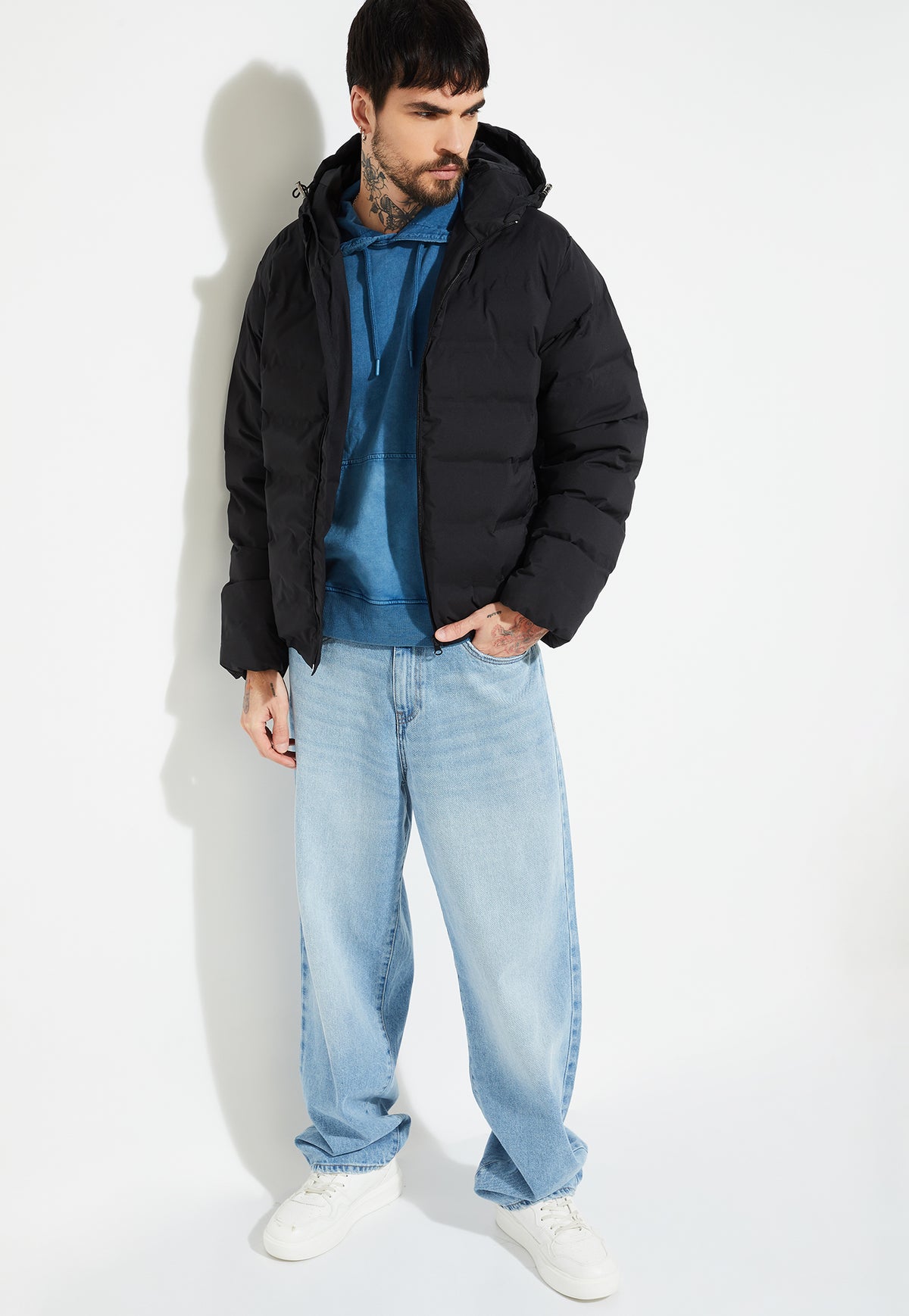 Ayke Men Puffer Hooded Jacket – Black – view 4