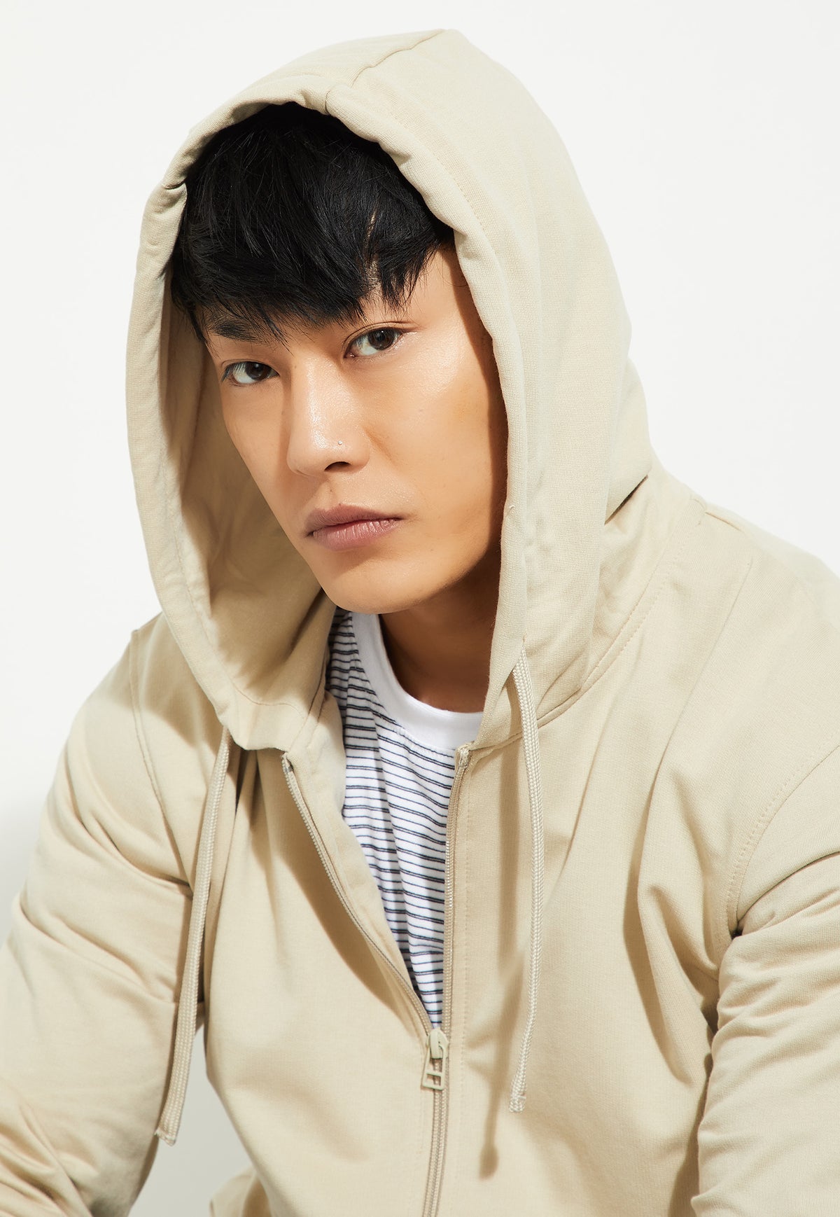Ayke Men Solid Hooded Sweatshirt – Beige – view 5