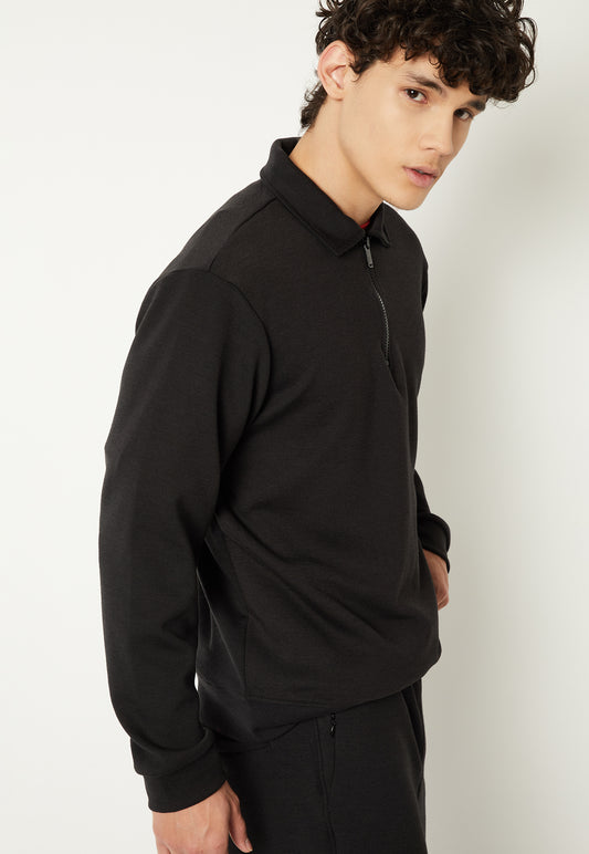 Ayke Men Solid Polo Collar Sweatshirt – Black – view 2