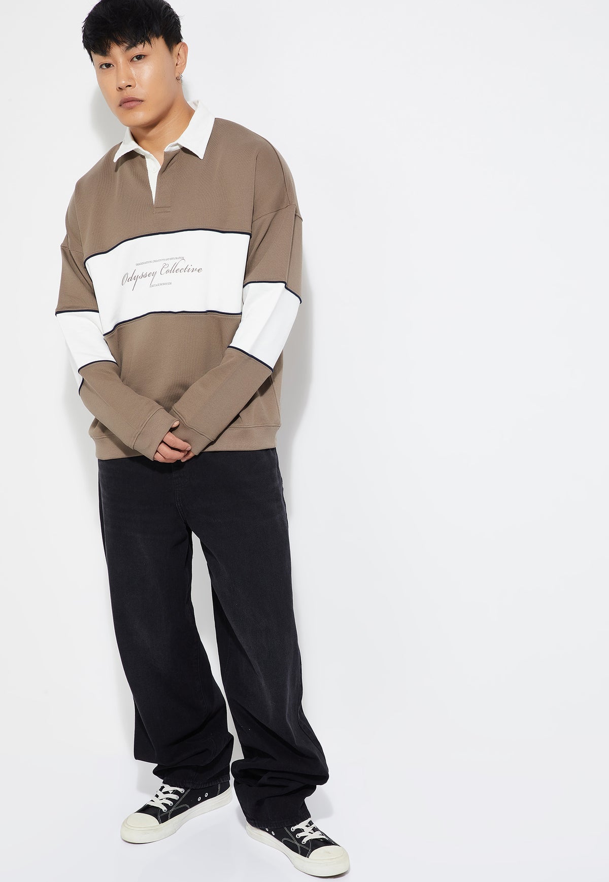 Ayke Men Colourblock Oversized Sweatshirt – Beige – view 2