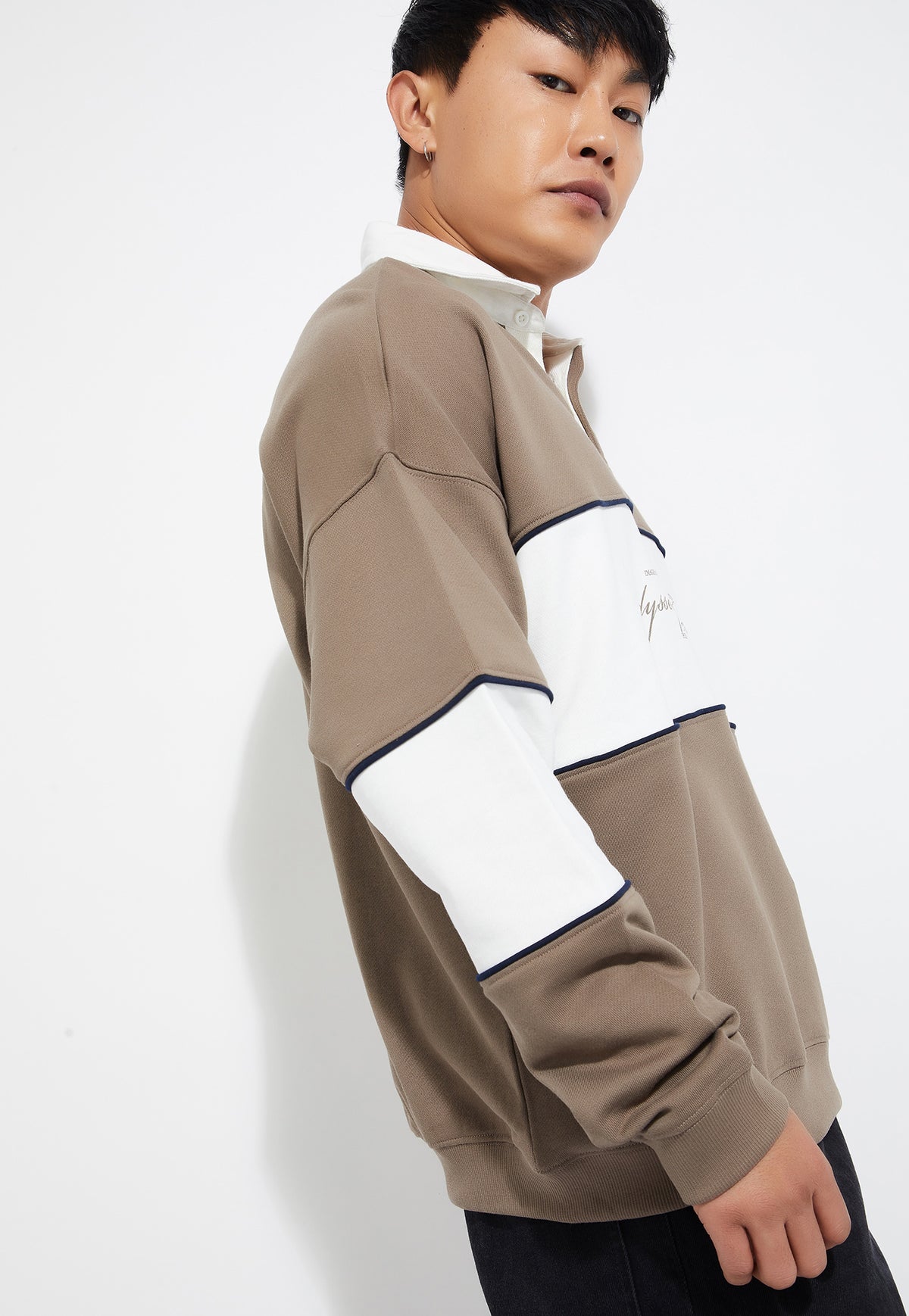 Ayke Men Colourblock Oversized Sweatshirt – Beige – view 3