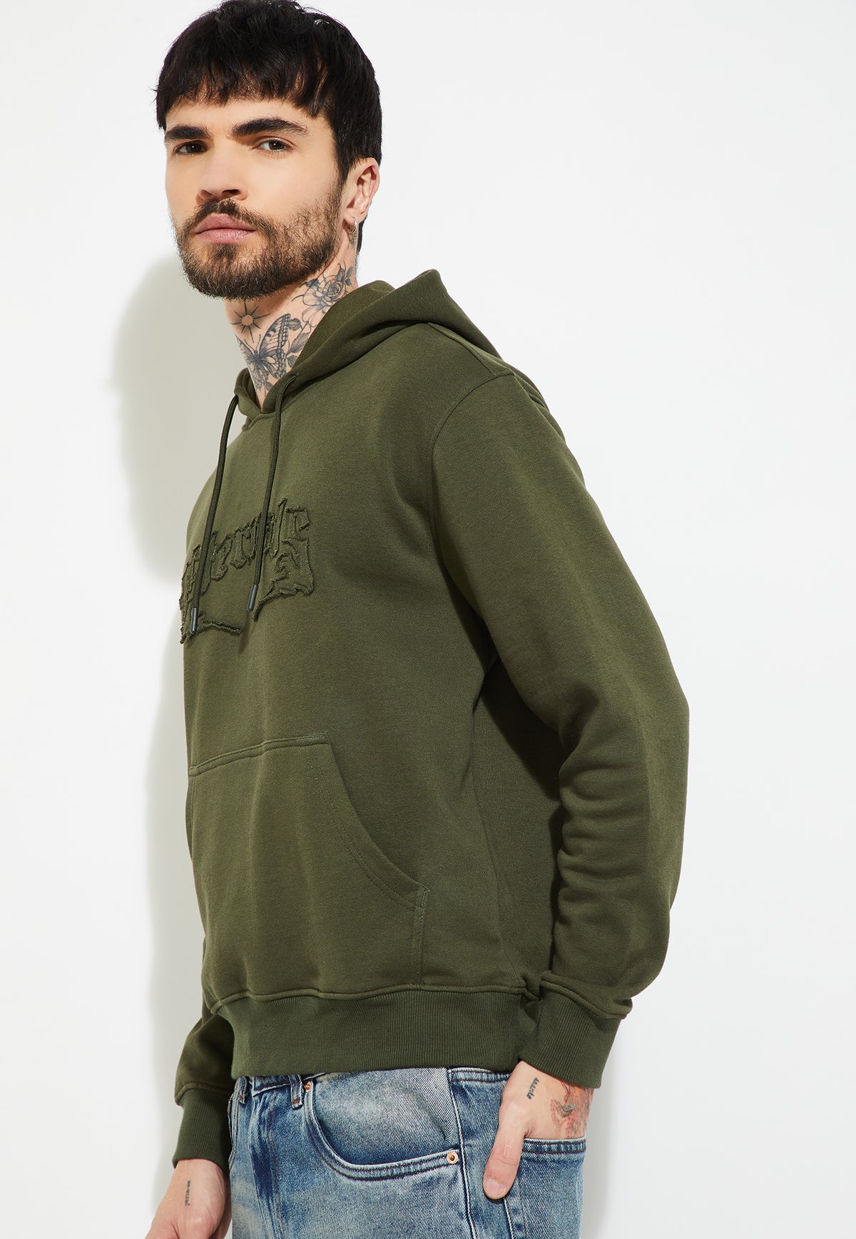 Ayke Men Embroidered Hooded Sweatshirt – Green – view 4