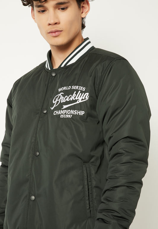 Ayke Men Embroidered Varsity Jacket – Green – view 1
