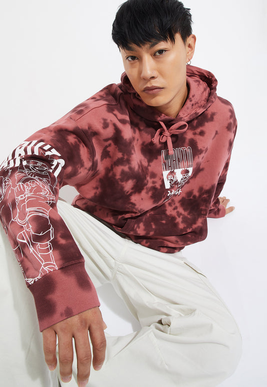 Ayke Men Graphic Tie & Dye Print Hooded Sweatshirt – Red – view 1