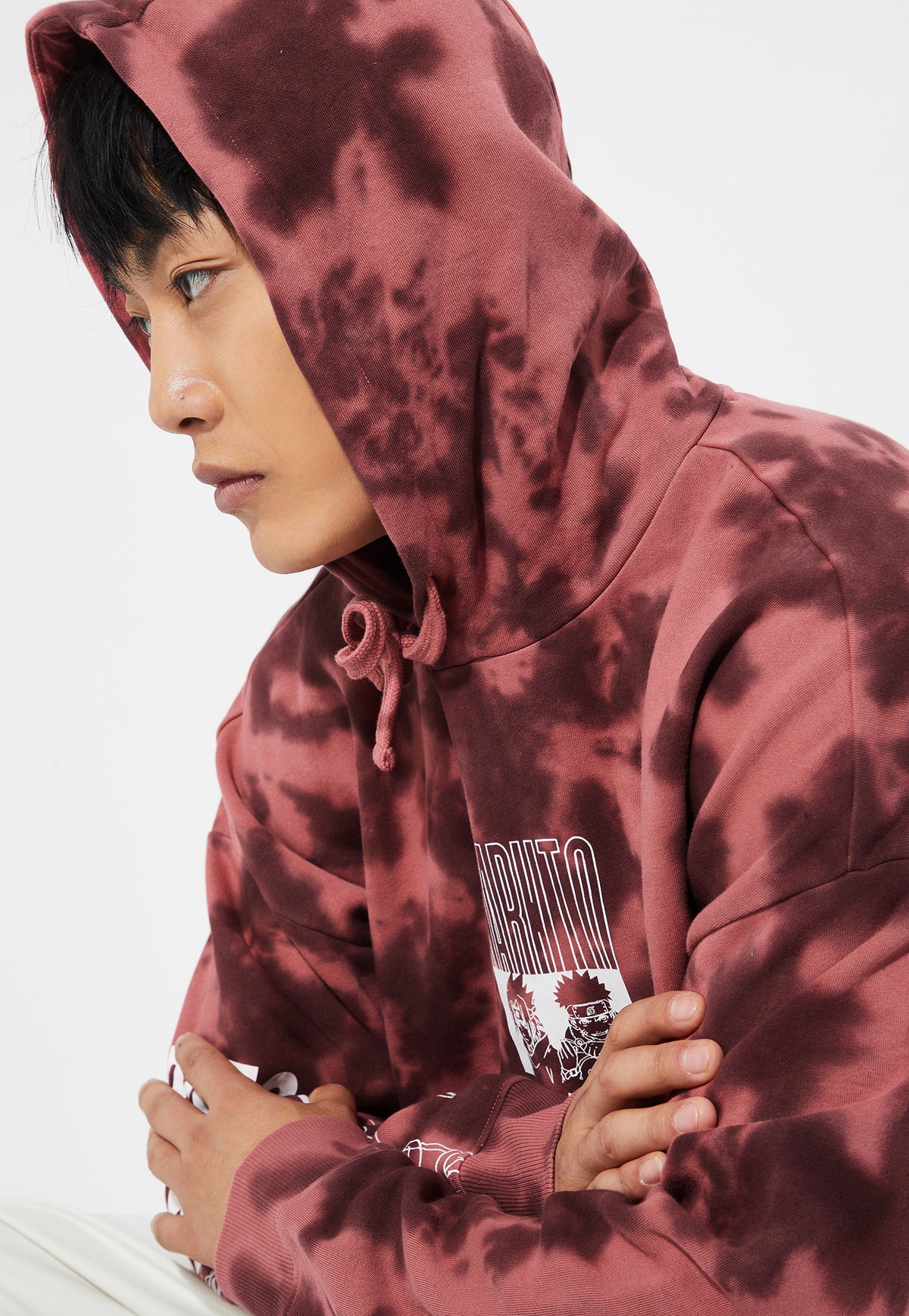 Ayke Men Graphic Tie & Dye Print Hooded Sweatshirt – Red – view 2