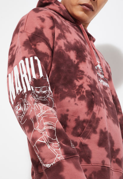 Ayke Men Graphic Tie & Dye Print Hooded Sweatshirt – Red – view 3