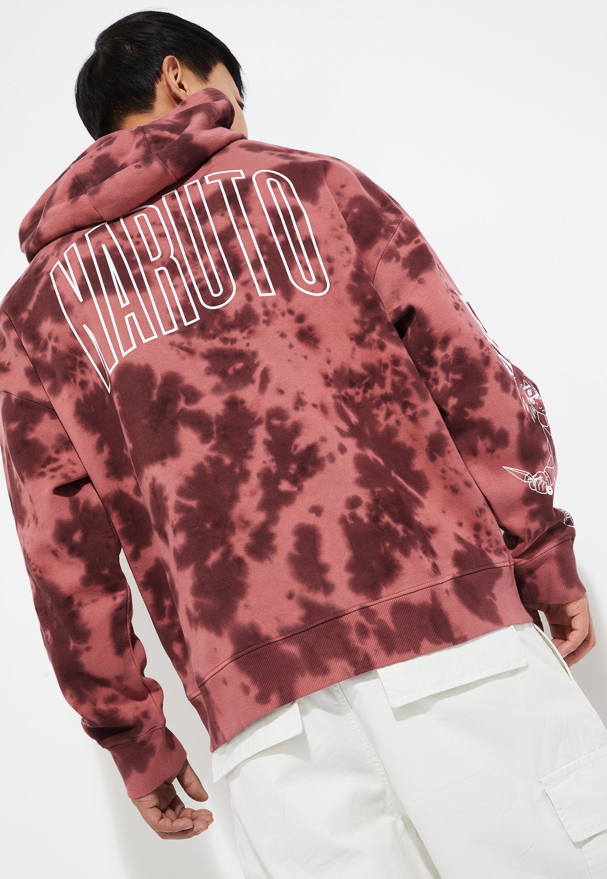 Ayke Men Graphic Tie & Dye Print Hooded Sweatshirt – Red – view 5