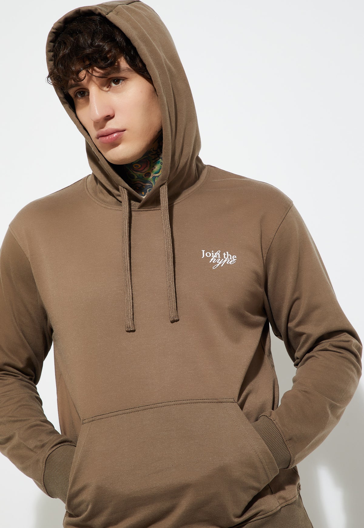 Ayke Men Knit Hooded Sweatshirt – Beige – view 1