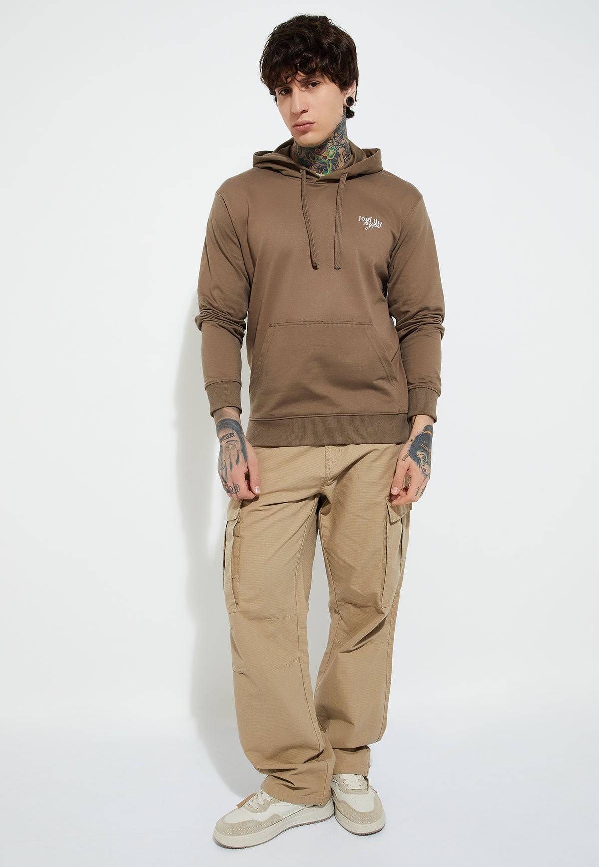 Ayke Men Knit Hooded Sweatshirt – Beige – view 3