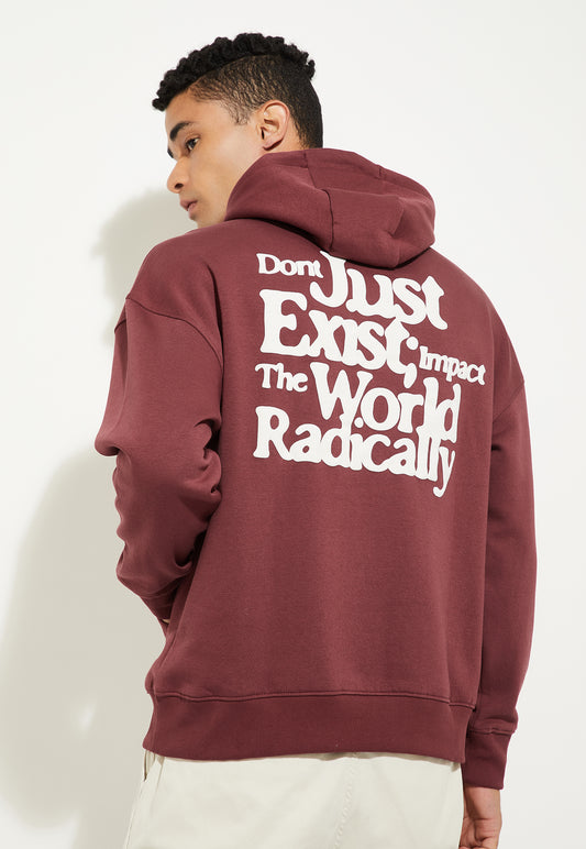 Ayke Men Oversized Back Print Hooded Sweatshirt – Red – view 1