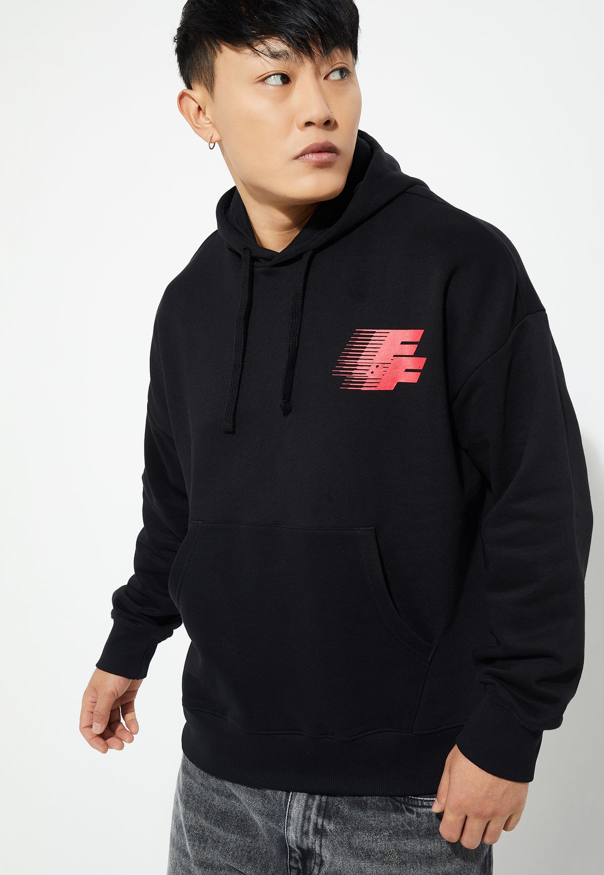 Ayke Men Oversized Graphic Hooded Sweatshirt – Black – view 3