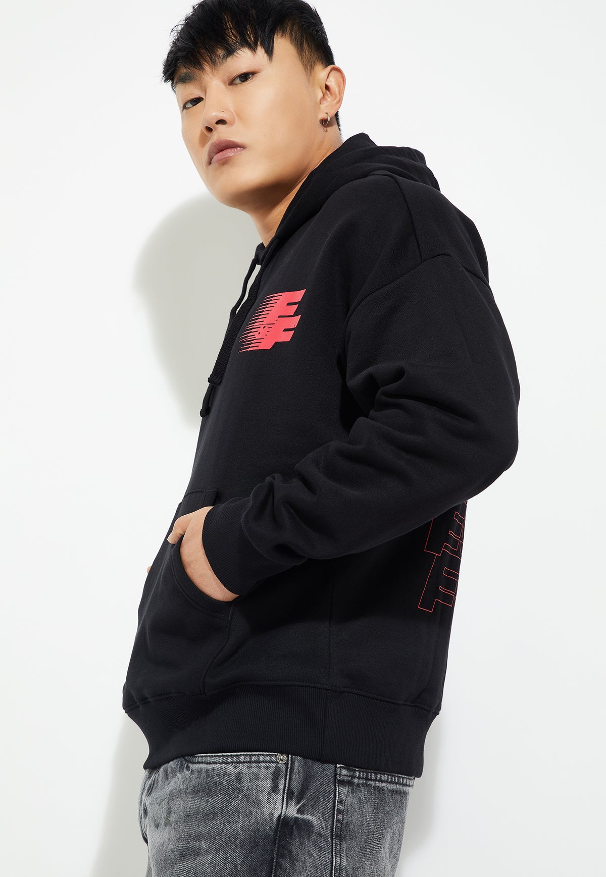Ayke Men Oversized Graphic Hooded Sweatshirt – Black – view 5