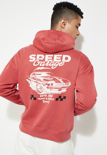 Ayke Men Printed Hooded Oversized Sweatshirt – Red – view 3