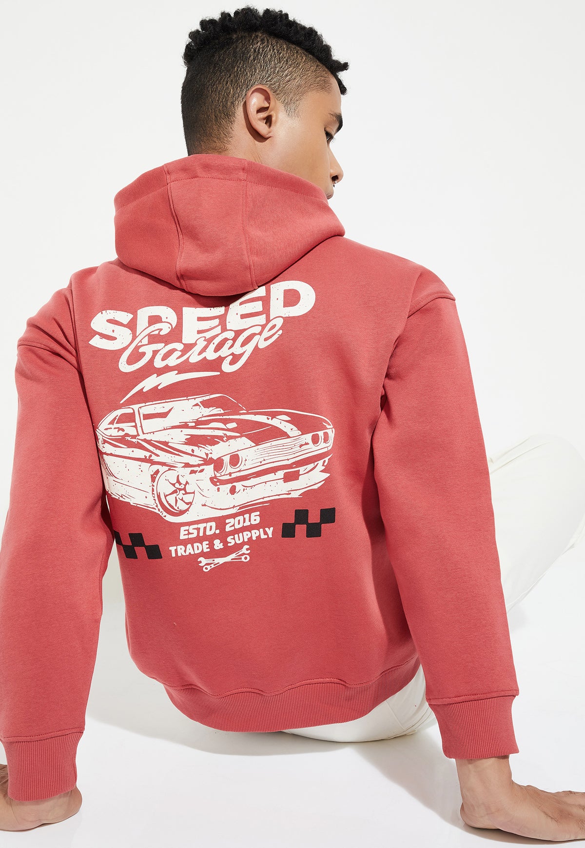 Ayke Men Printed Hooded Oversized Sweatshirt – Red – view 4