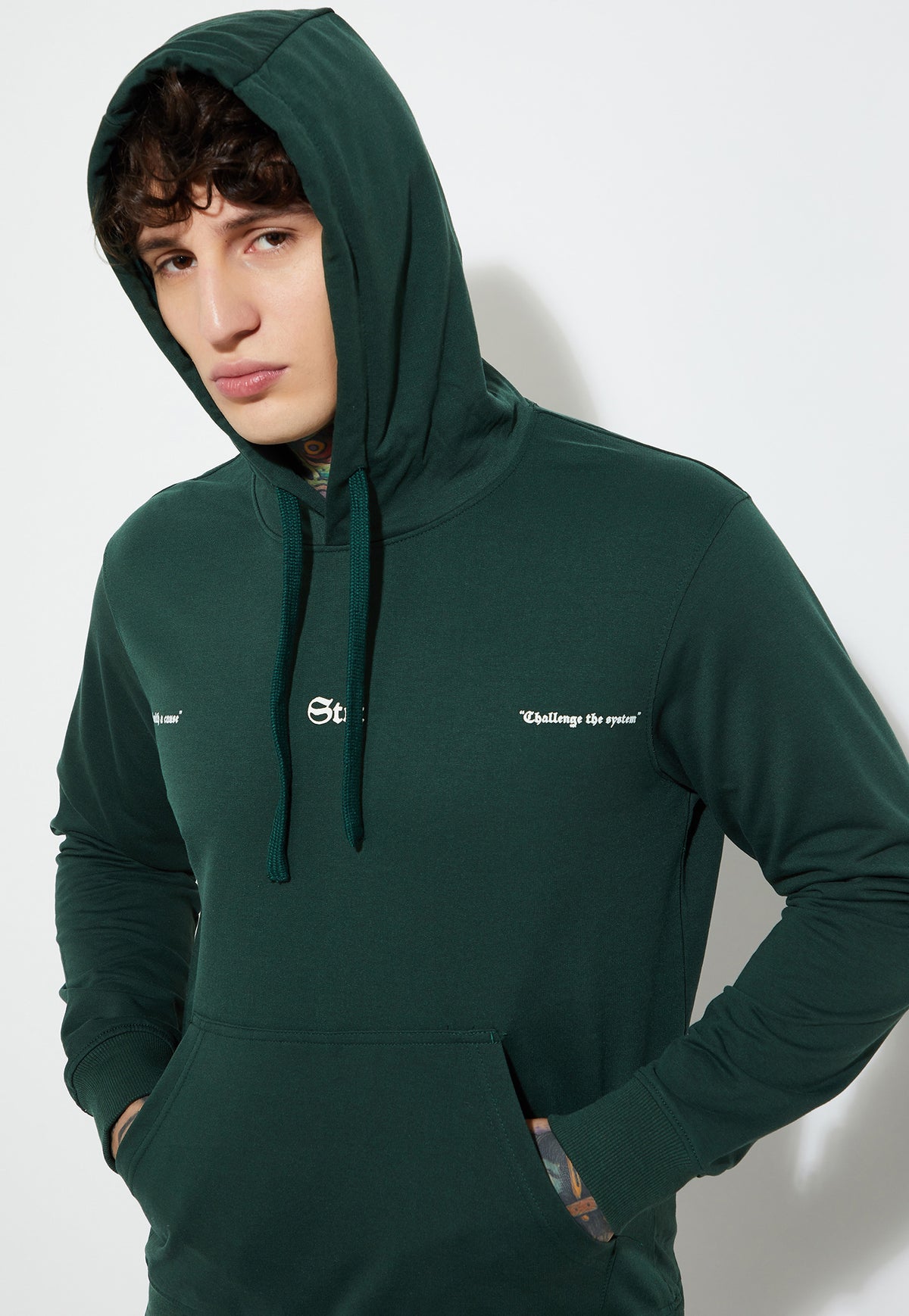 Ayke Men Printed Hooded Sweatshirt – Green – view 1