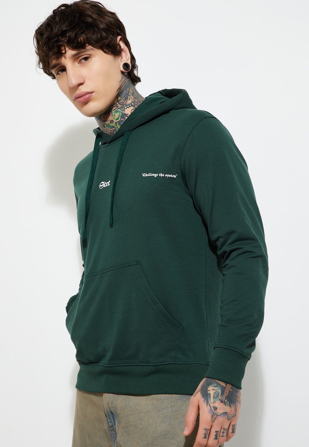 Ayke Men Printed Hooded Sweatshirt – Green – view 2