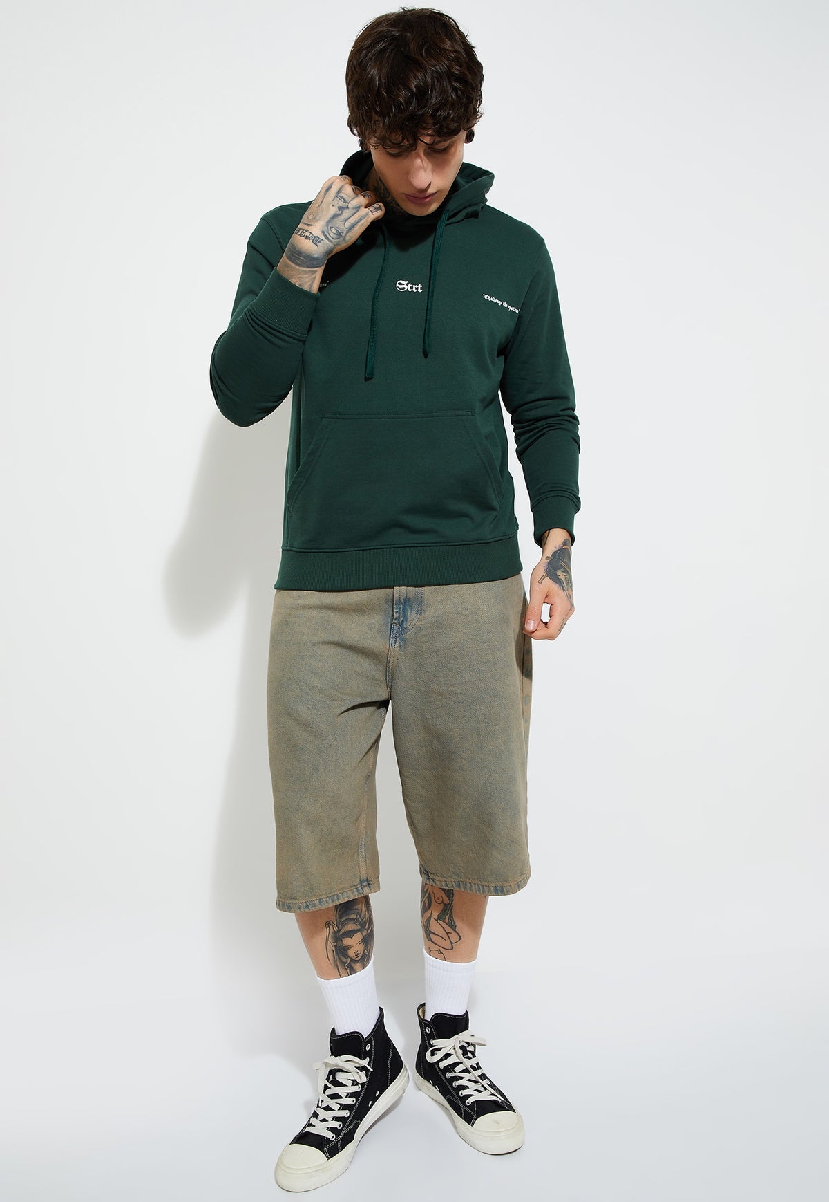 Ayke Men Printed Hooded Sweatshirt – Green – view 4