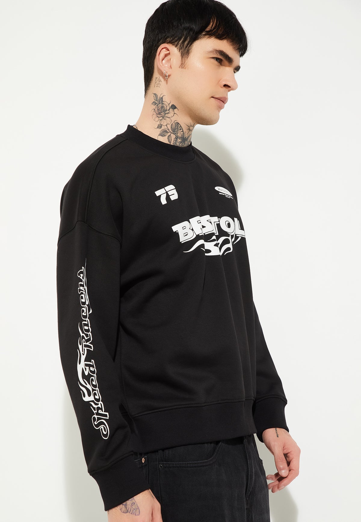 Ayke Men Printed Oversized Sweatshirt – Black – view 5