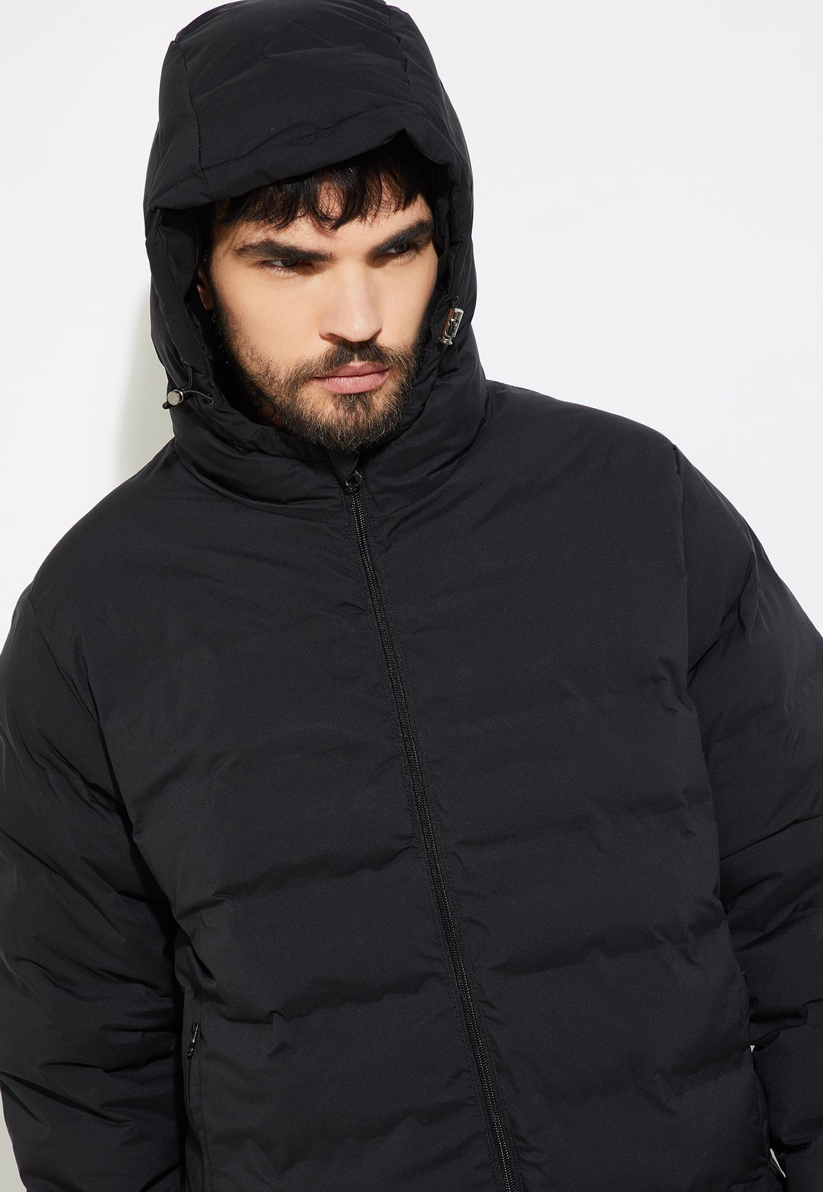 Ayke Men Puffer Hooded Jacket – Black – view 1
