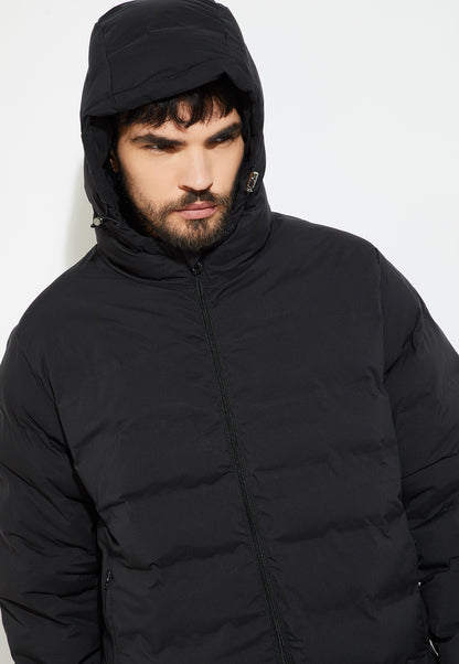 Ayke Men Puffer Hooded Jacket – Black – view 1