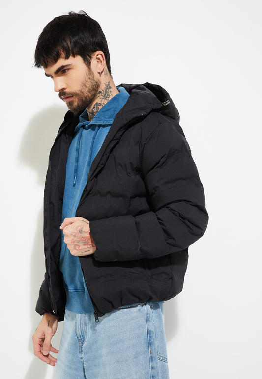 Ayke Men Puffer Hooded Jacket – Black – view 2