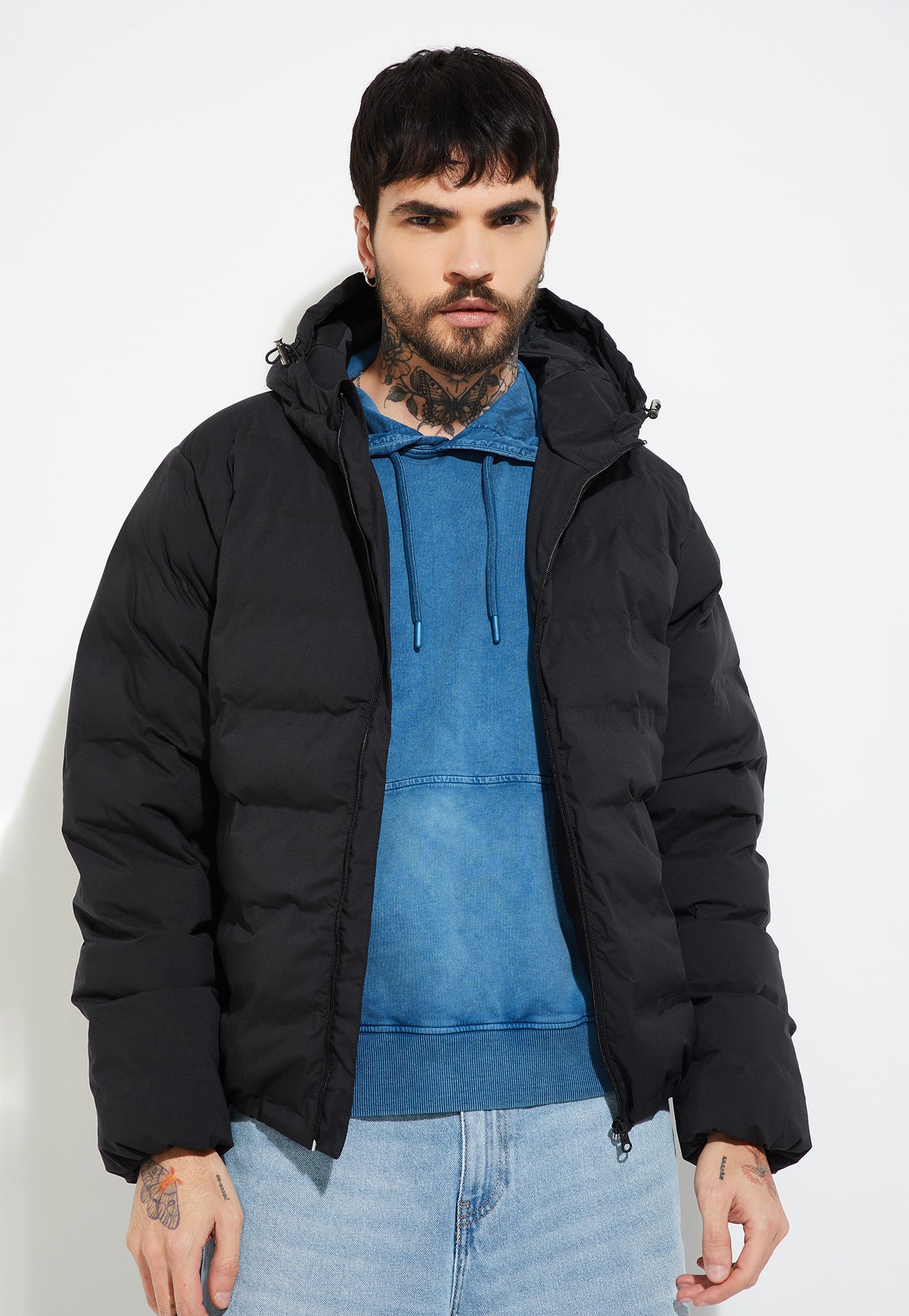 Ayke Men Puffer Hooded Jacket – Black – view 3