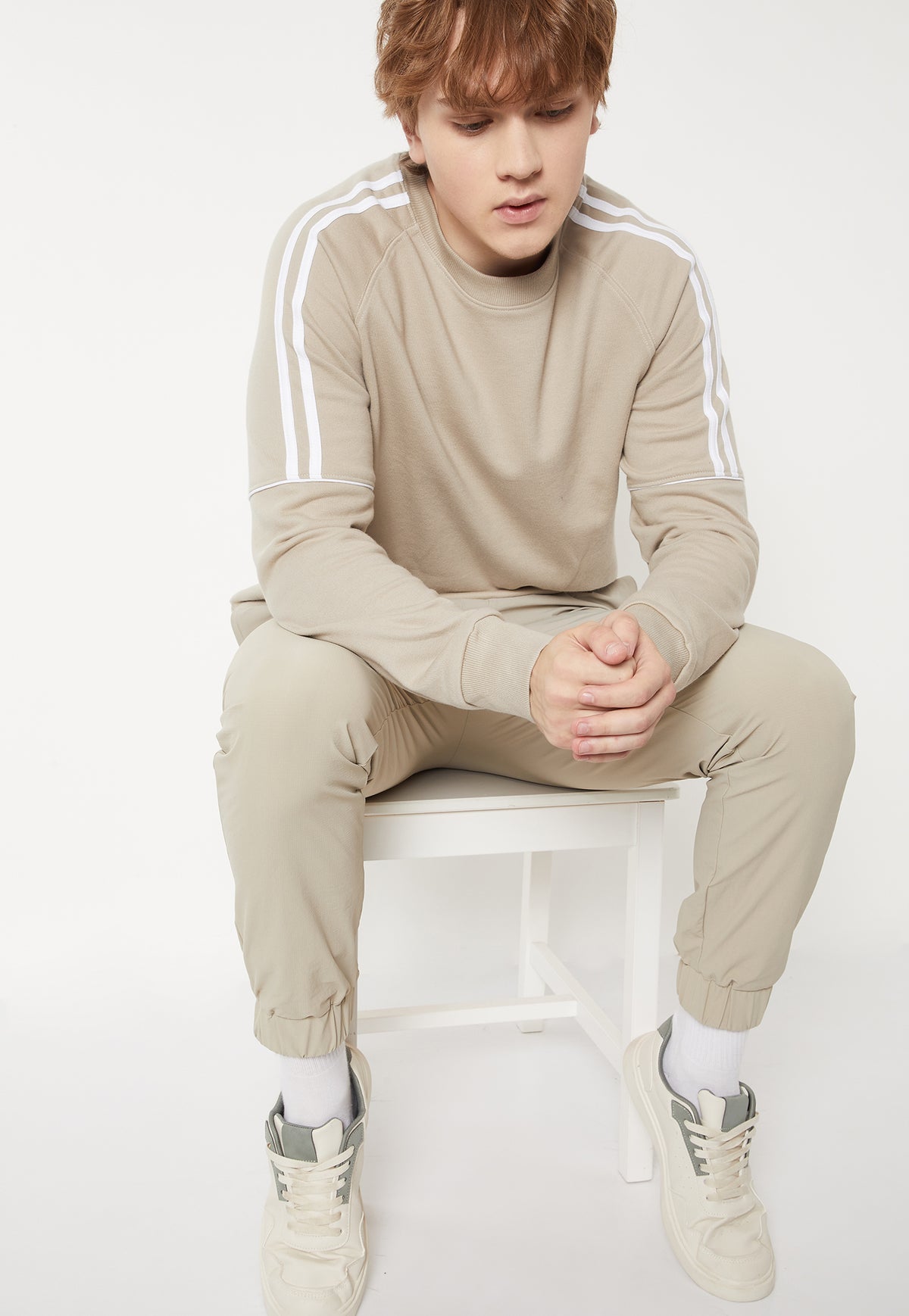 Ayke Men Side Striped Sweatshirt – Beige – view 1