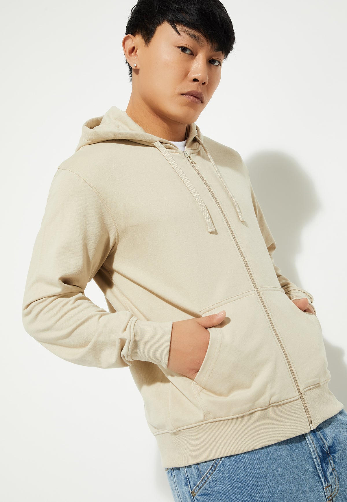 Ayke Men Solid Hooded Sweatshirt – Beige – view 2