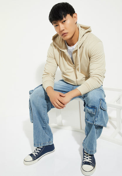 Ayke Men Solid Hooded Sweatshirt – Beige – view 3