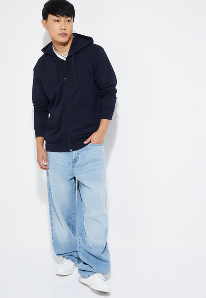 Ayke Men Solid Hooded Sweatshirt – Blue – view 1