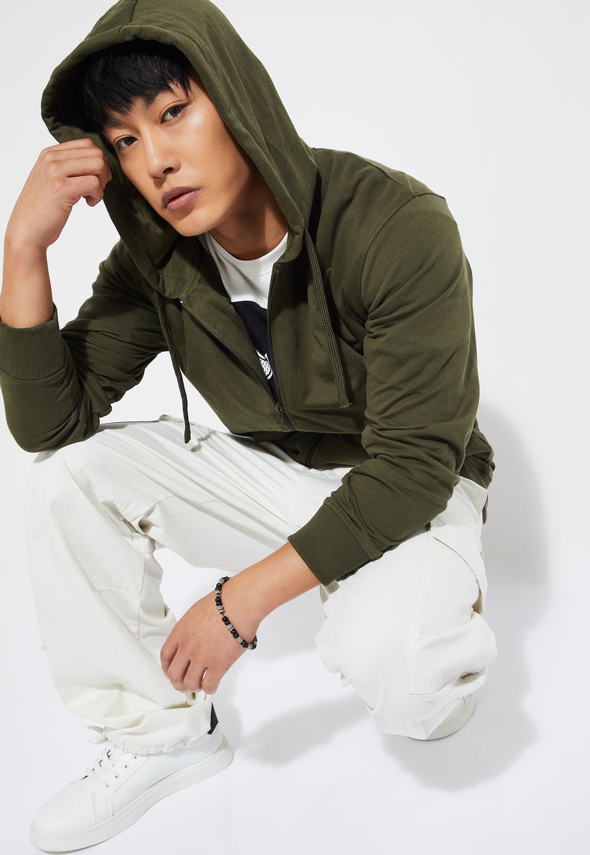 Ayke Men Solid Hooded Sweatshirt – Green – view 1