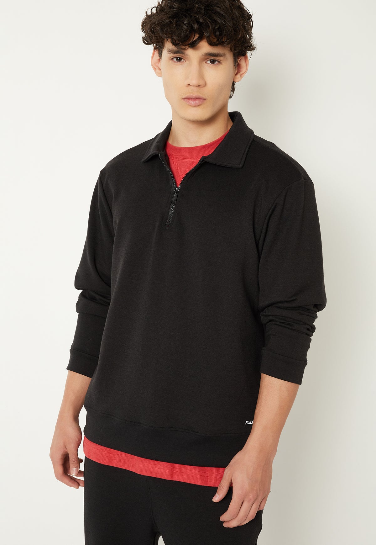 Ayke Men Solid Polo Collar Sweatshirt – Black – view 1