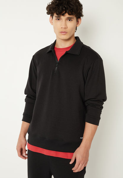 Ayke Men Solid Polo Collar Sweatshirt – Black – view 1