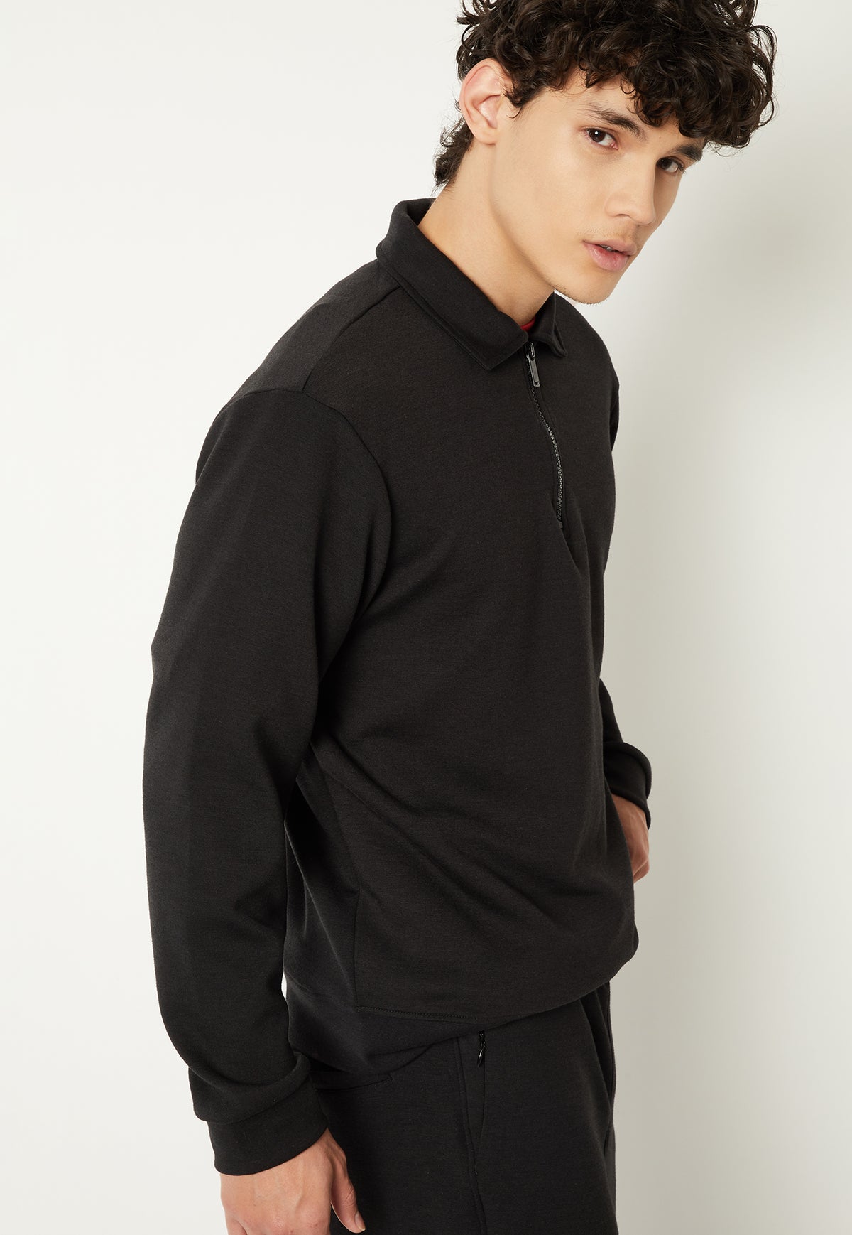 Ayke Men Solid Polo Collar Sweatshirt – Black – view 2
