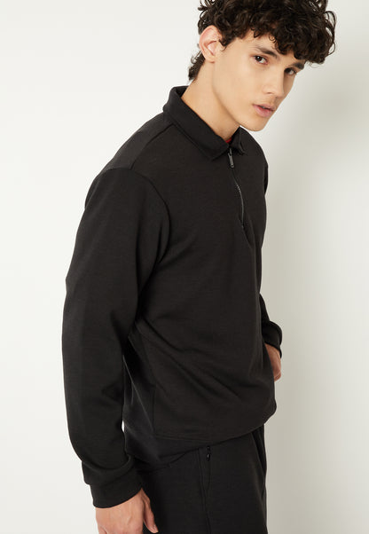 Ayke Men Solid Polo Collar Sweatshirt – Black – view 2