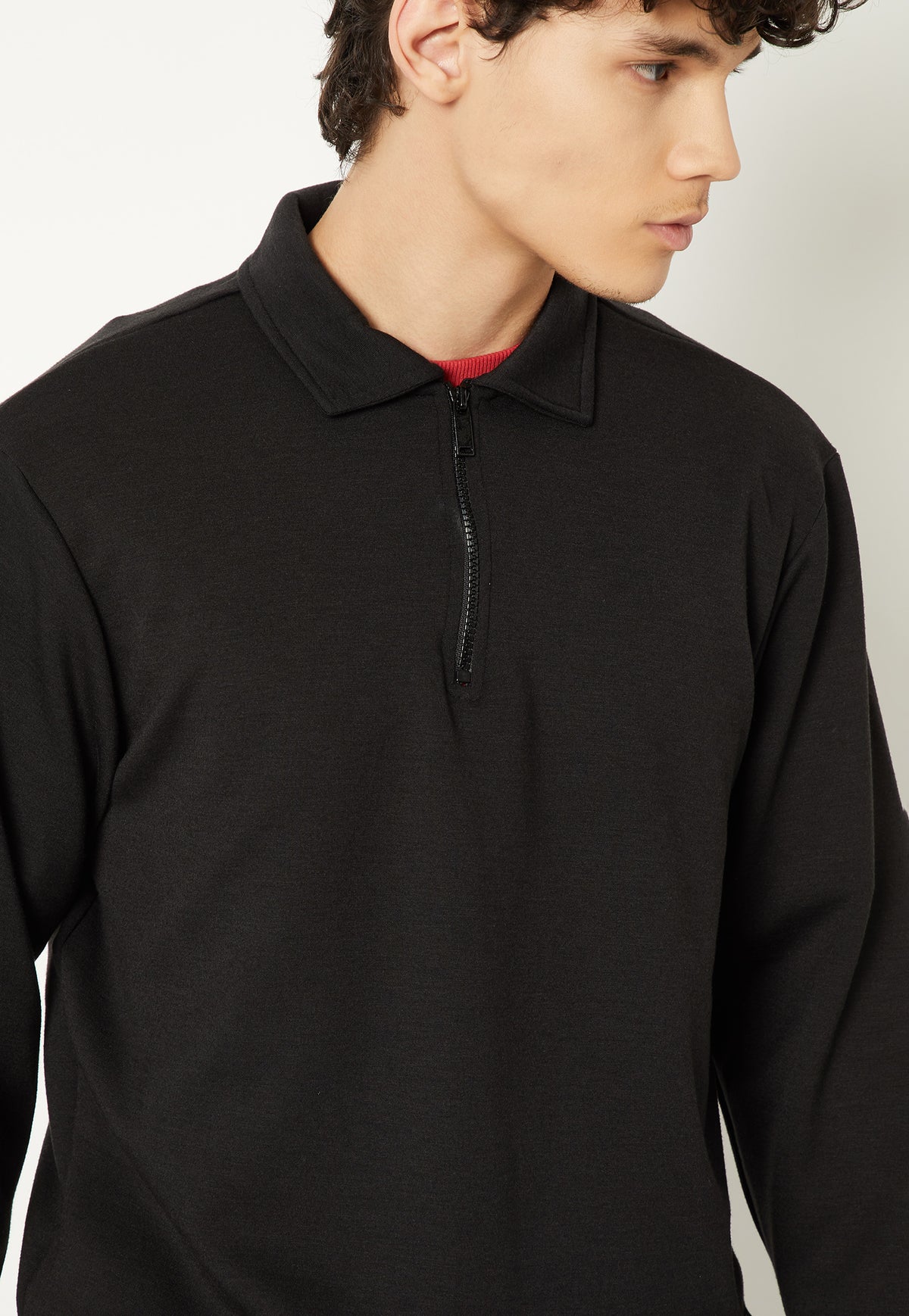 Ayke Men Solid Polo Collar Sweatshirt – Black – view 4