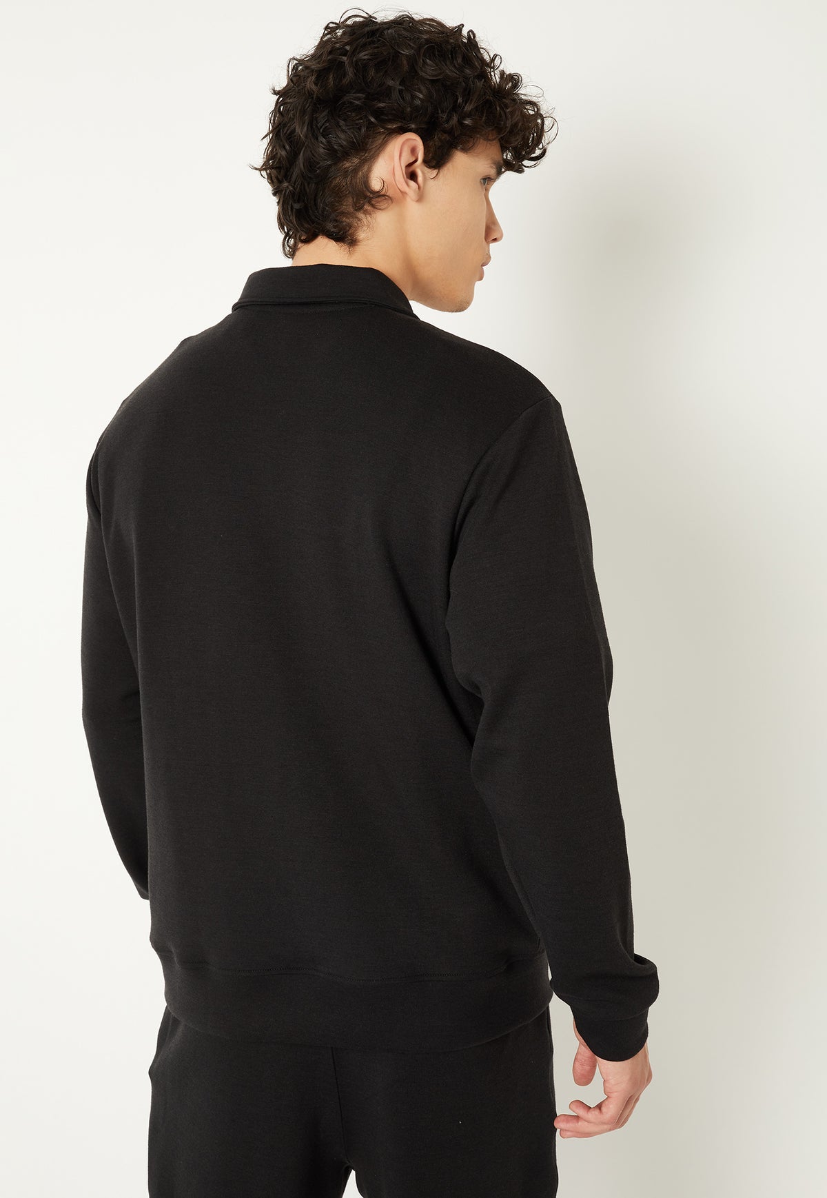 Ayke Men Solid Polo Collar Sweatshirt – Black – view 5