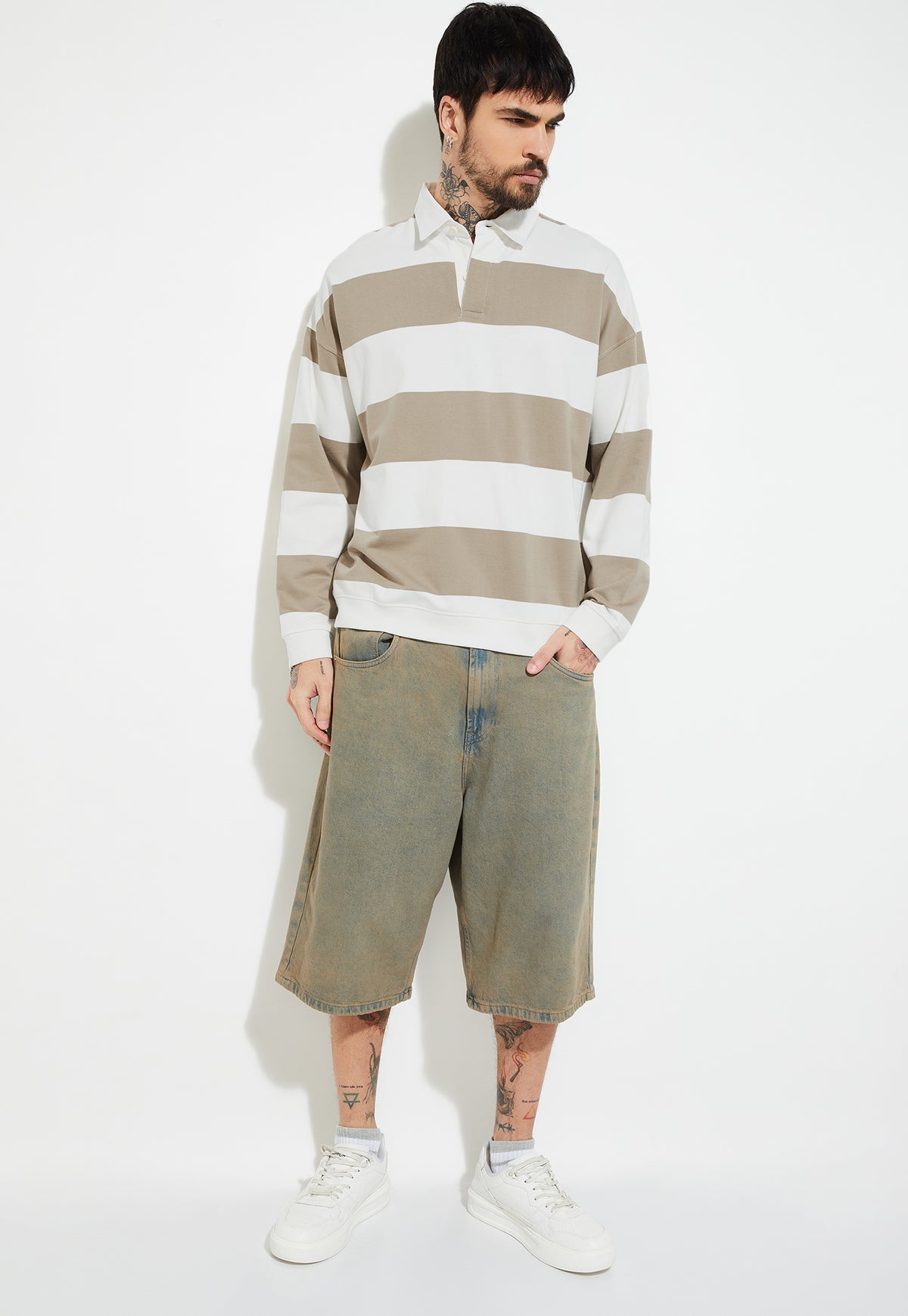 Ayke Men Striped Oversized Sweatshirt – White – view 1