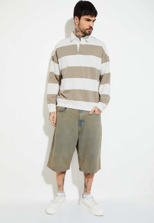 Ayke Men Striped Oversized Sweatshirt – White – view 1