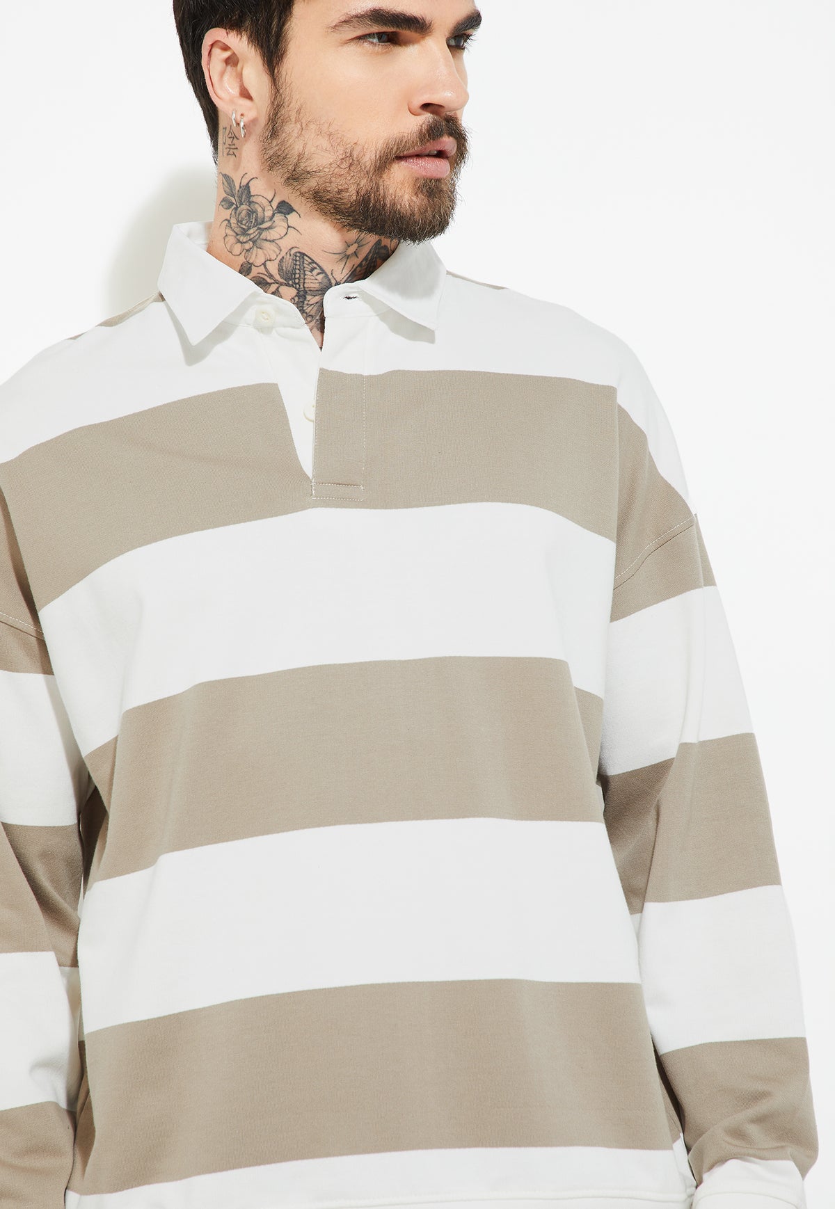 Ayke Men Striped Oversized Sweatshirt – White – view 2