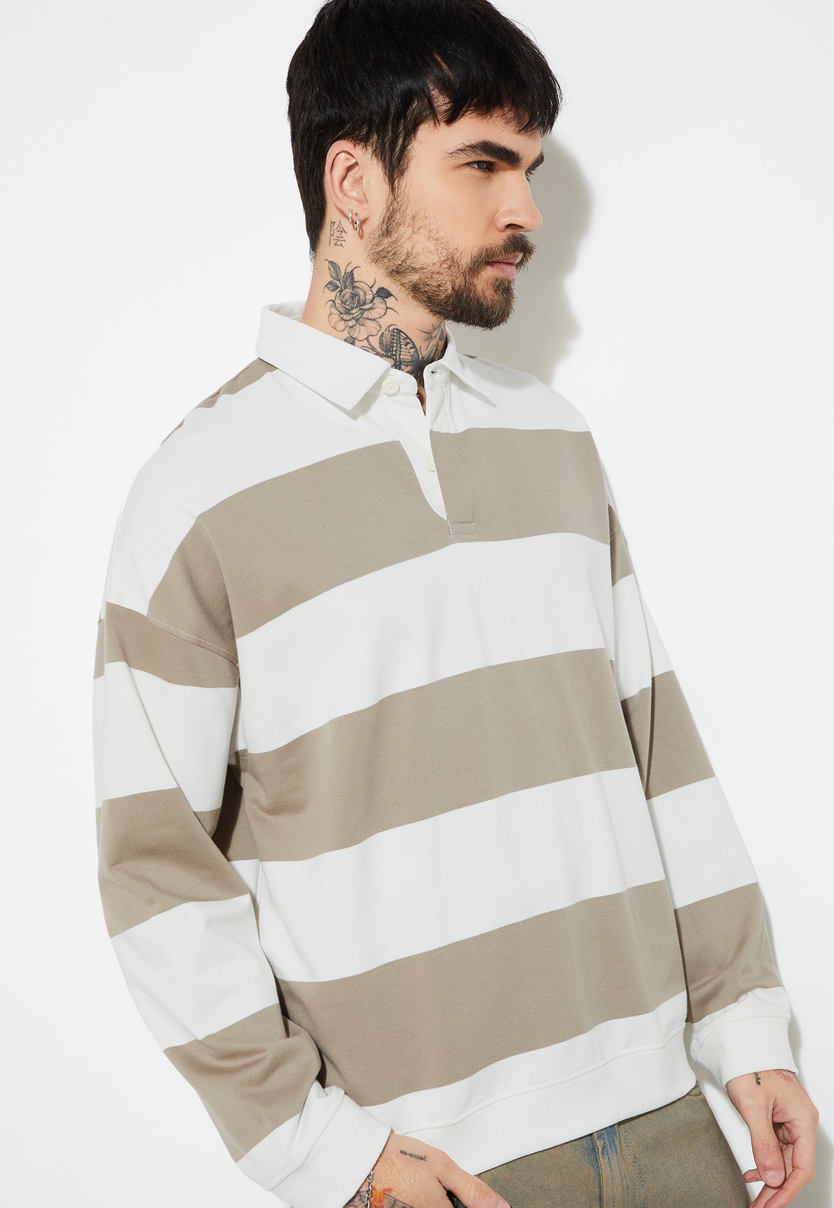 Ayke Men Striped Oversized Sweatshirt – White – view 3