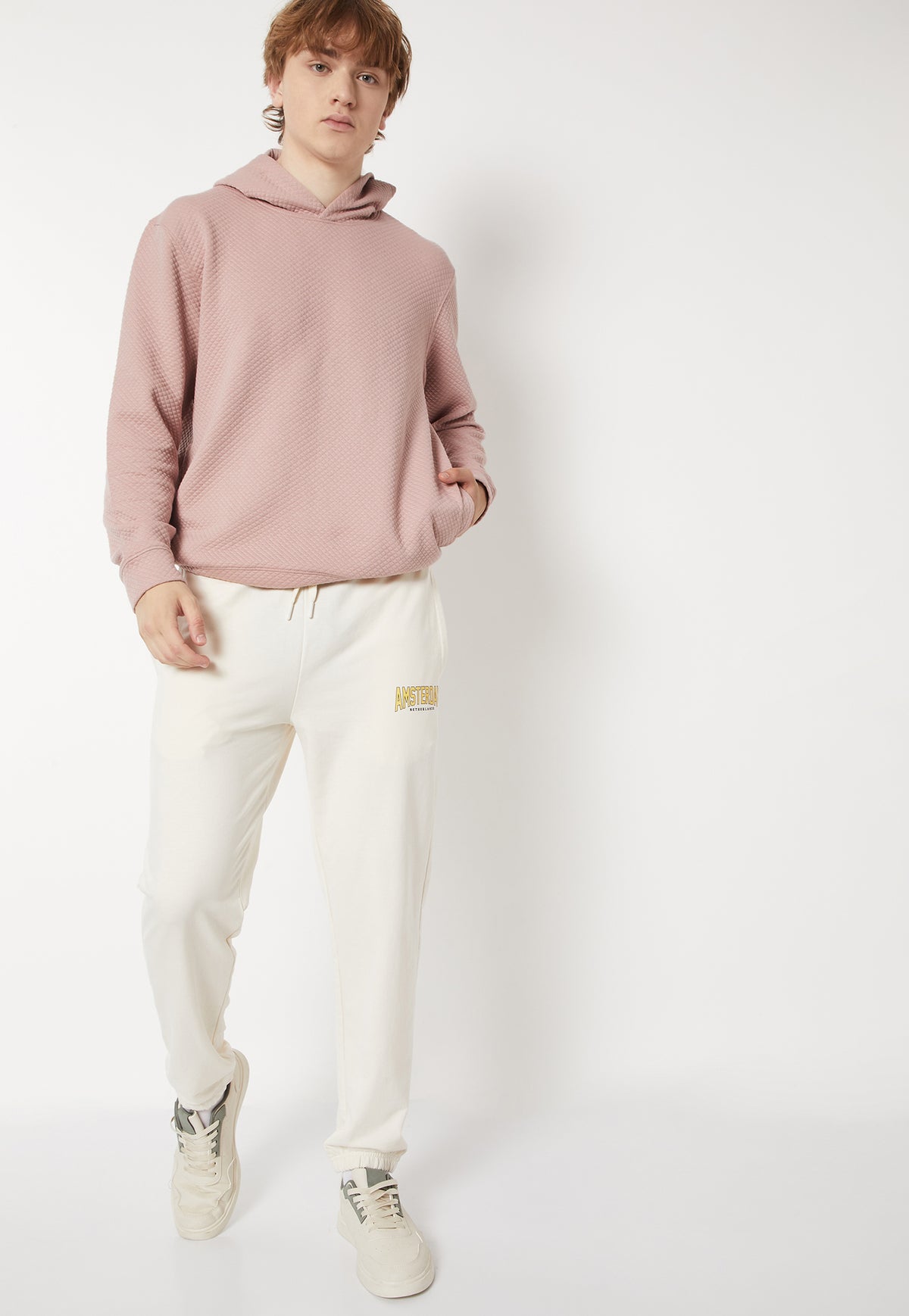 Ayke Men Textured Hooded Sweatshirt – Pink – view 3