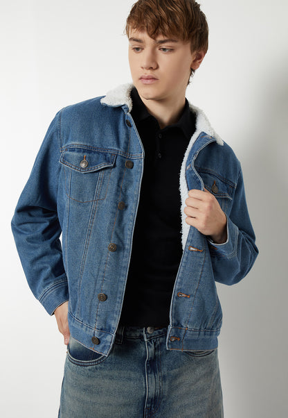 Ayke Men Washed Denim Jacket – Mid Blue – view 1